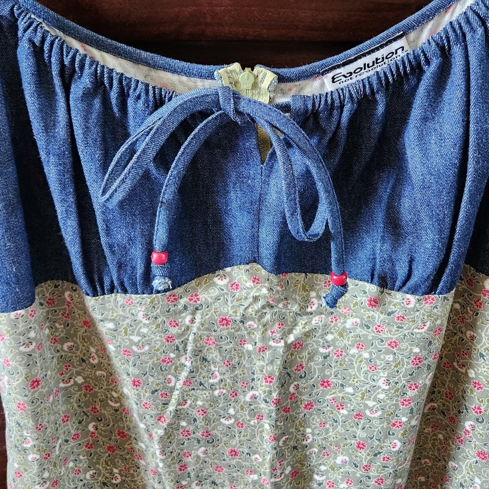 Y2K 2000's Babydoll Beaded Spaghetti Strap Floral Mini Dress Juniors 9 / M Denim